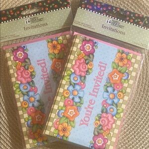 Mary Engelbreit Floral Invitation Cards - Pink and Blue